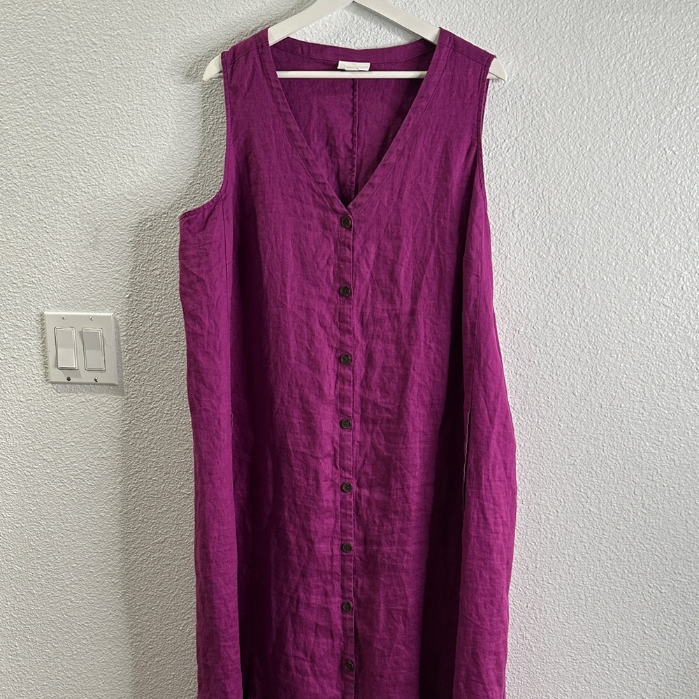 J Jill linen Purple Sleeveless Button-Down maxi Dress 2x travel casual outing - Picture 4 of 9